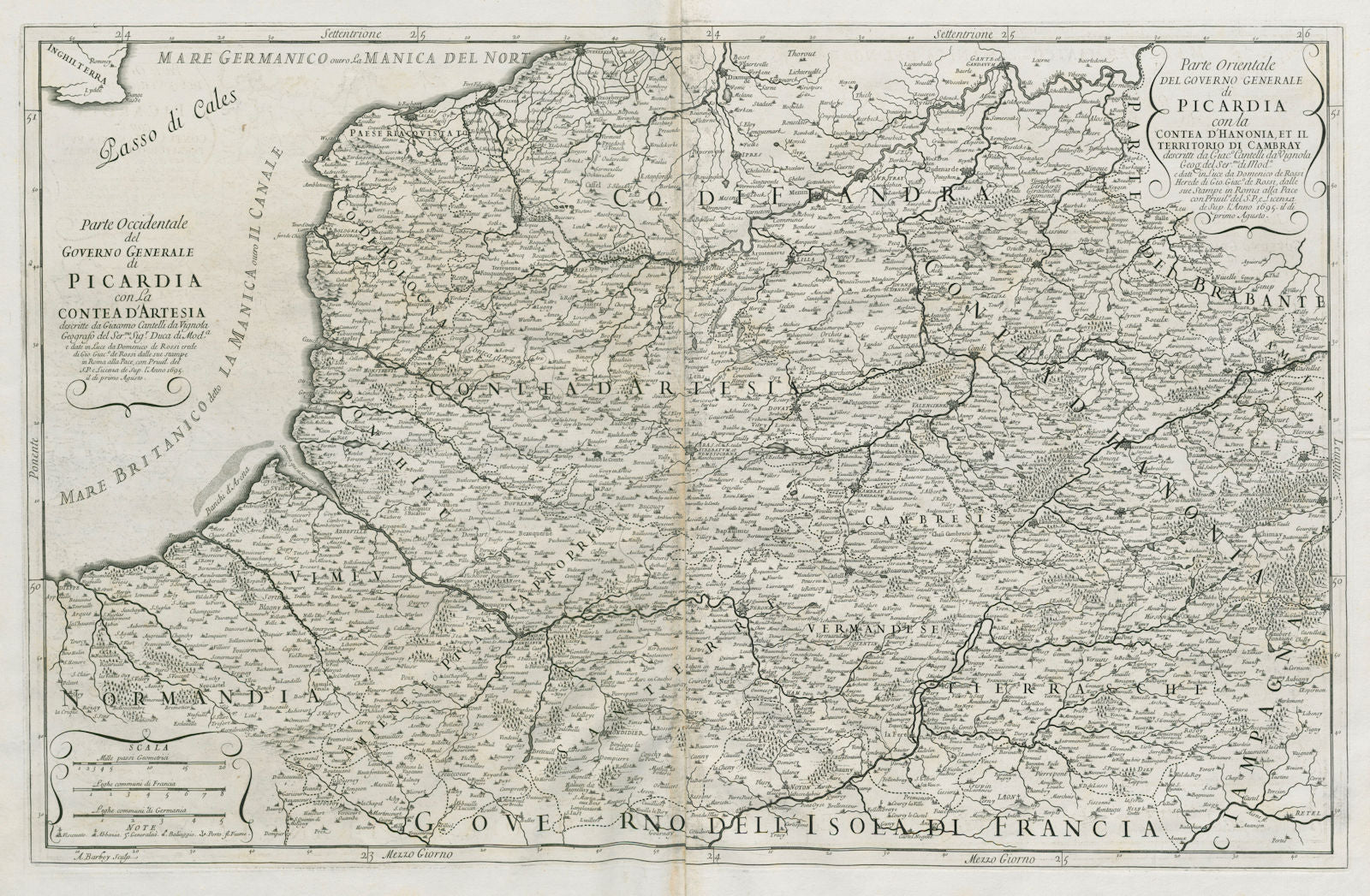 Governo Generale di Picardia. Picardy & Western Belgium. ROSSI/CANTELLI 1695 map